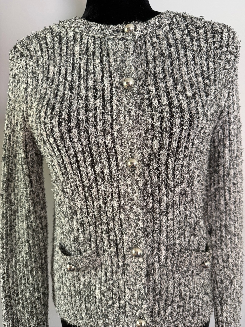 Mango‎ Silver-Gray Tweed Open-Front Jacket - Picture 5 of 12